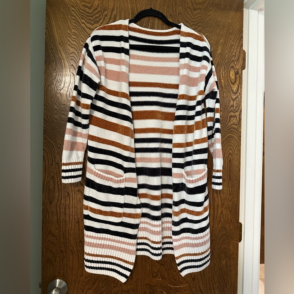 Multicolored Striped Chenille Tunic Cardigan